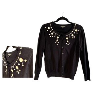 Top Knits Unique Black Embellished Cardigan Sweater Size Medium